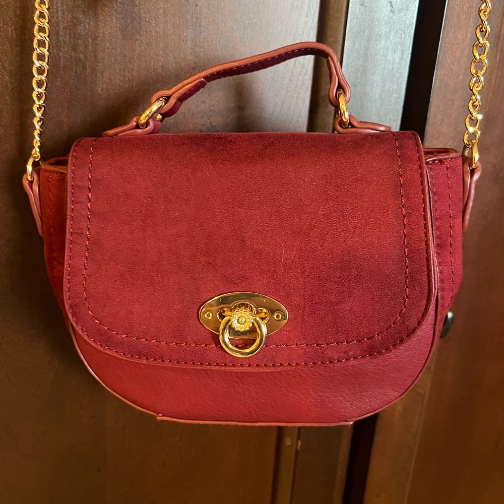 LC Lauren Conrad Burgundy Mini Bag with Gold Chain